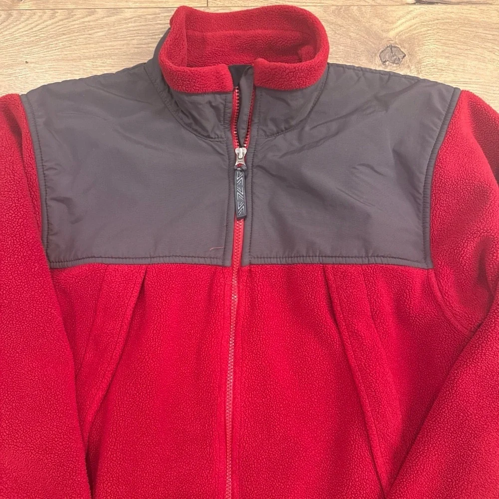 Lands' End Fleece Zip Front Jacket Zip Pockets Nylon Toggle Men's Sz M 38-40 Red